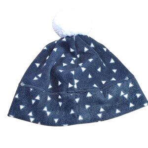 Crazy 8 Girls Fleece Winter Hat Medium (7-8) Black with White Print & Faux Fur P